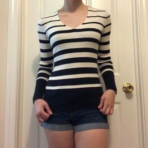 Black and White V-Neck Sweater - Size XS from Tommy Hilfiger